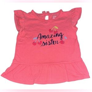 Carter’s Amazing Sister Cherry Pink Ruffle Short Sleeve Shirt Size 4T